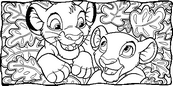 coloriage le roi lion simba et nala jouent a cache cache